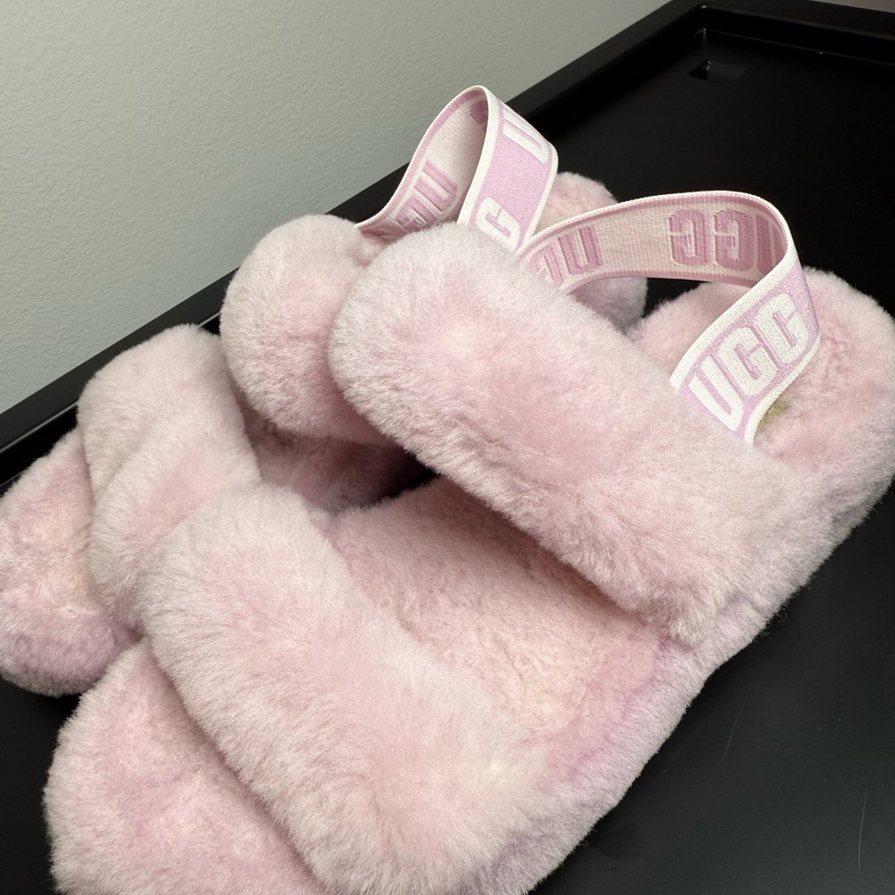UGG Soft Pink Fluffy Slippers